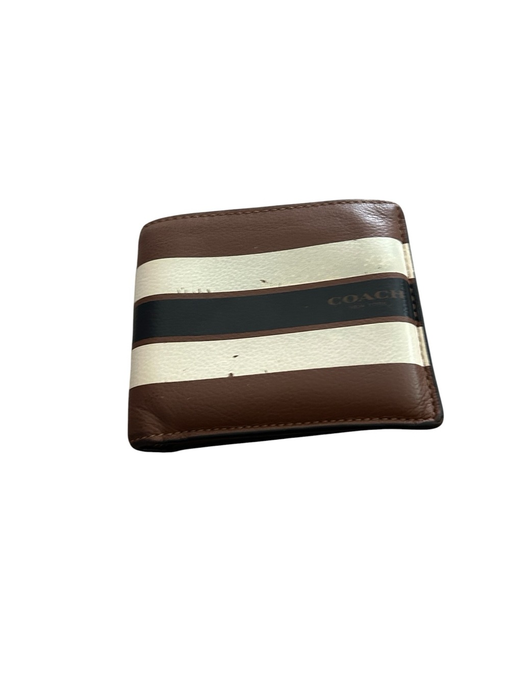 Coach Men’s Brown, Cream & Black Striped Leather Wallet